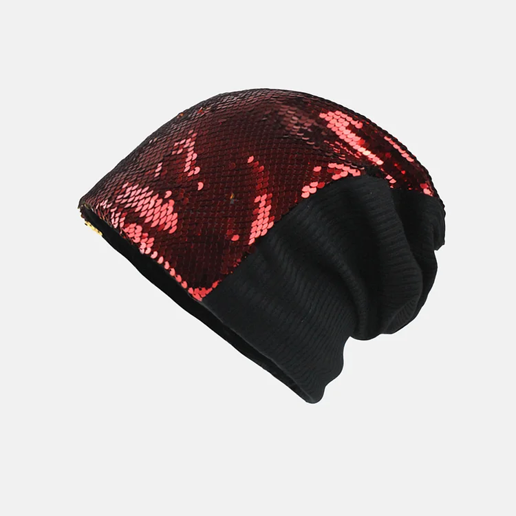 Fashionable Sequin Patchwork Knitted Cap-Red