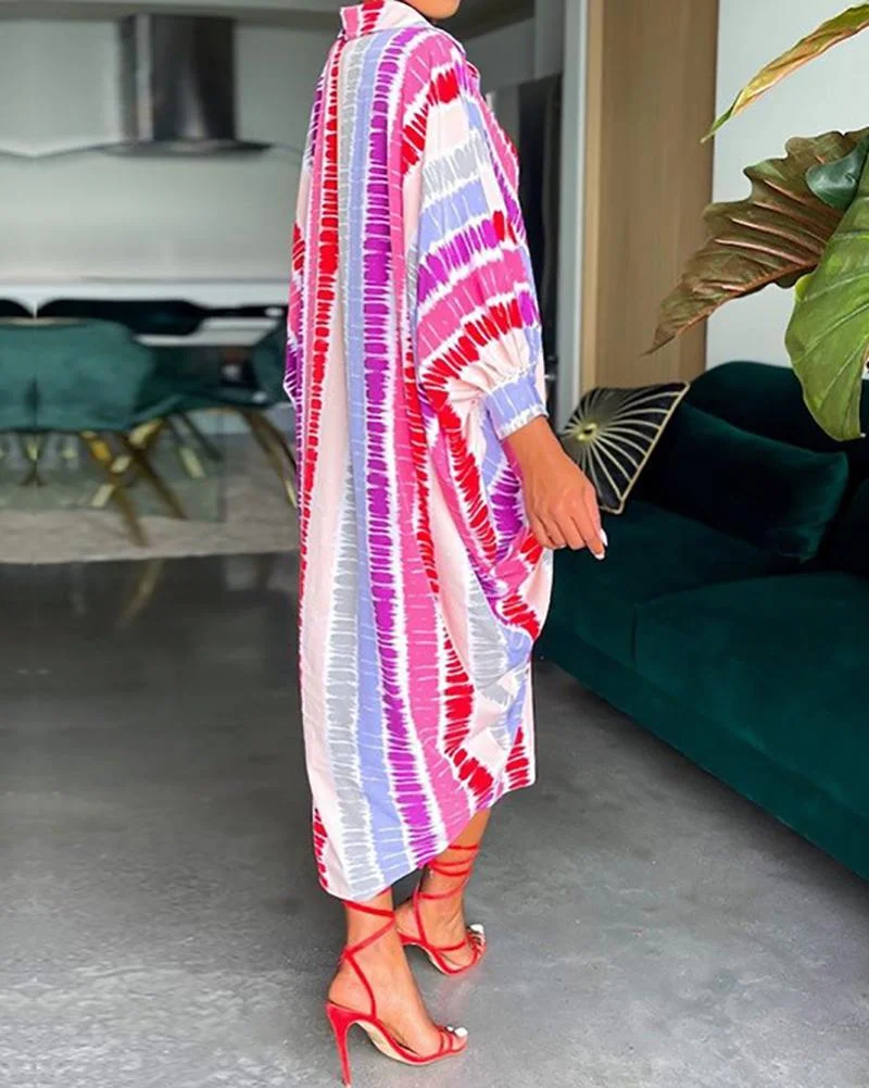 Casual tie-dye striped print lace-up dress