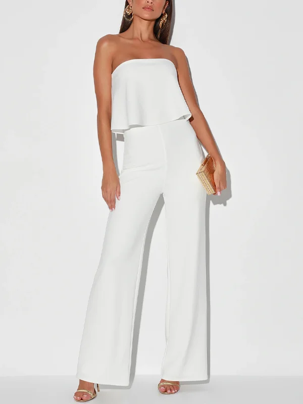 What Lovers Do White Strapless Wide-Leg Jumpsuit