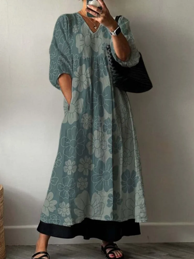 WomenS Vintage Floral Pattern Cotton Dress