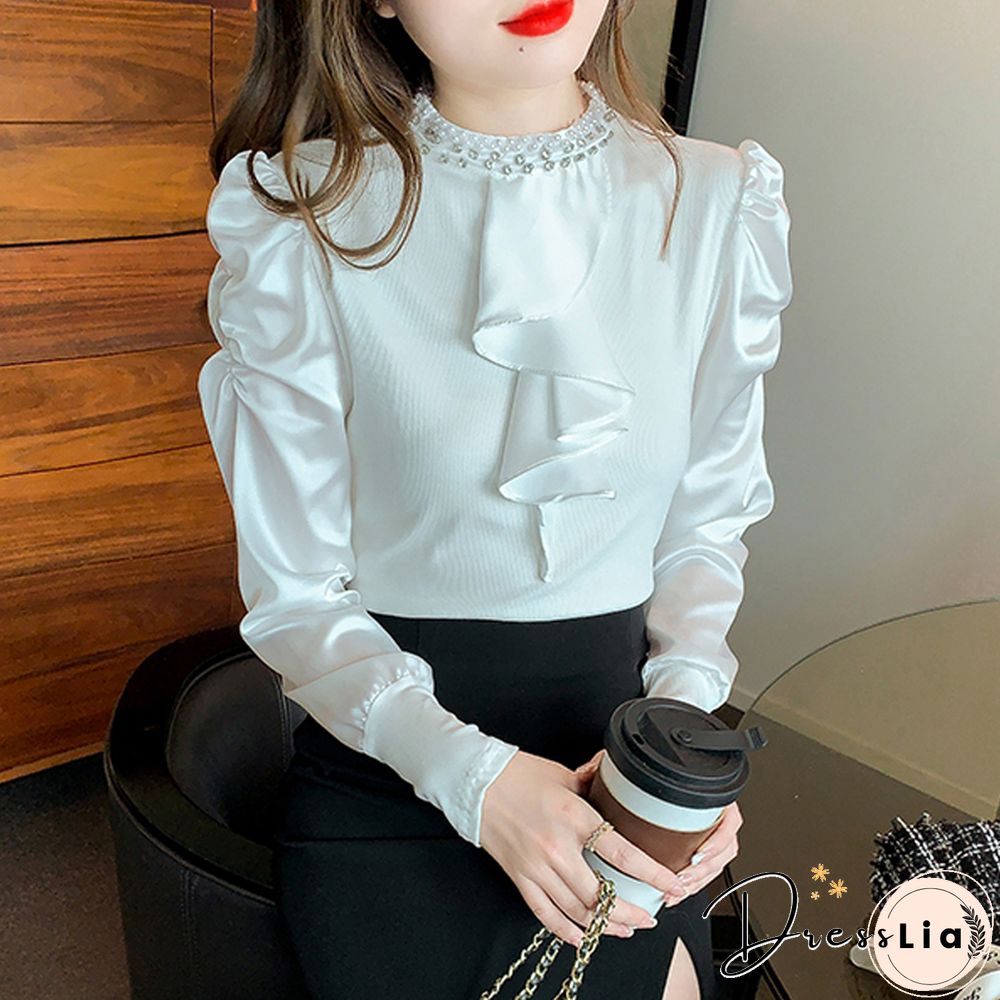 Spring Summer Elegant Embroidered Flares Blouse Women O Neck Casual Puff Sleeves White Shirt Korean Street Wear Tops New
