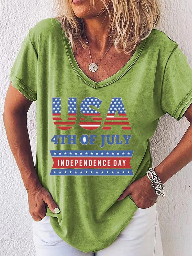 American Independence Day V Neck T-shirt-00058