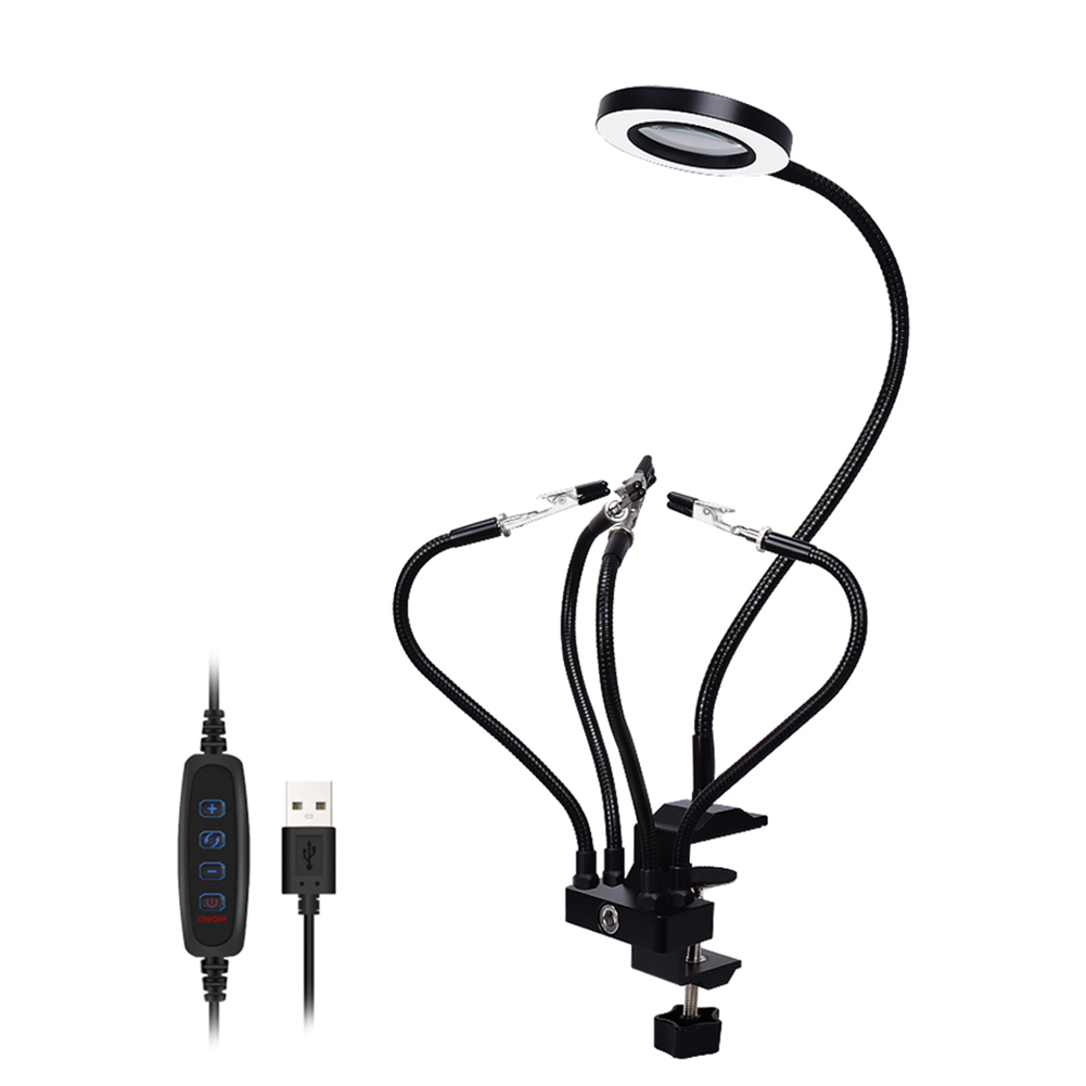 

3X Table Clamp LED Magnifier Workshop Third Helping Hand with Flexible Arm, Black, 501 Original
