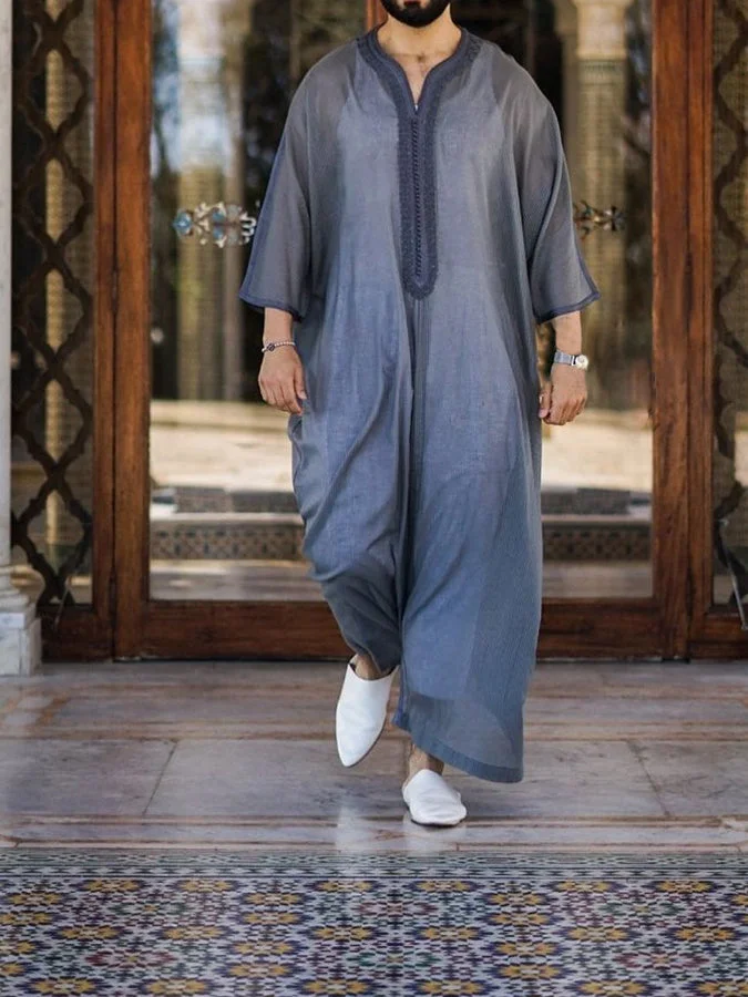 Men's Solid Color Long Sleeve Abaya