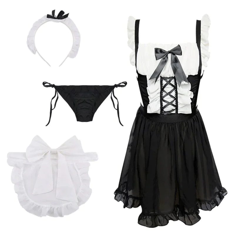 Billionm OJBK Women's Japanese Maid Cosplay Costume Sexy Roleplay Set Coffee Bar Apron Lace Outfit Kawaii Anime Wifu Lingerie 2022 New