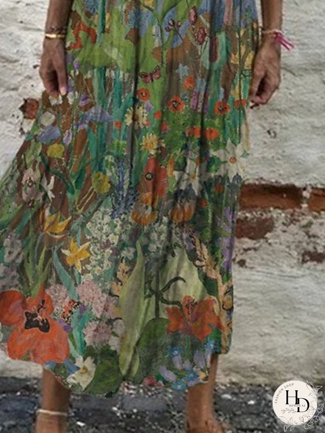 Casual Dress Shift Dress Long Dress Maxi Dress Wine Blue Green Short Sleeve Floral Print Spring Summer Crew Neck Basic Daily Vacation Weekend S M L XL XXL 3XL for Women