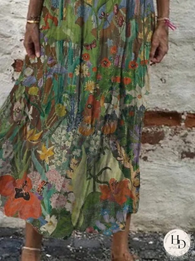 Casual Dress Shift Dress Long Dress Maxi Dress Wine Blue Green Short Sleeve Floral Print Spring Summer Crew Neck Basic Daily Vacation Weekend S M L XL XXL 3XL for Women