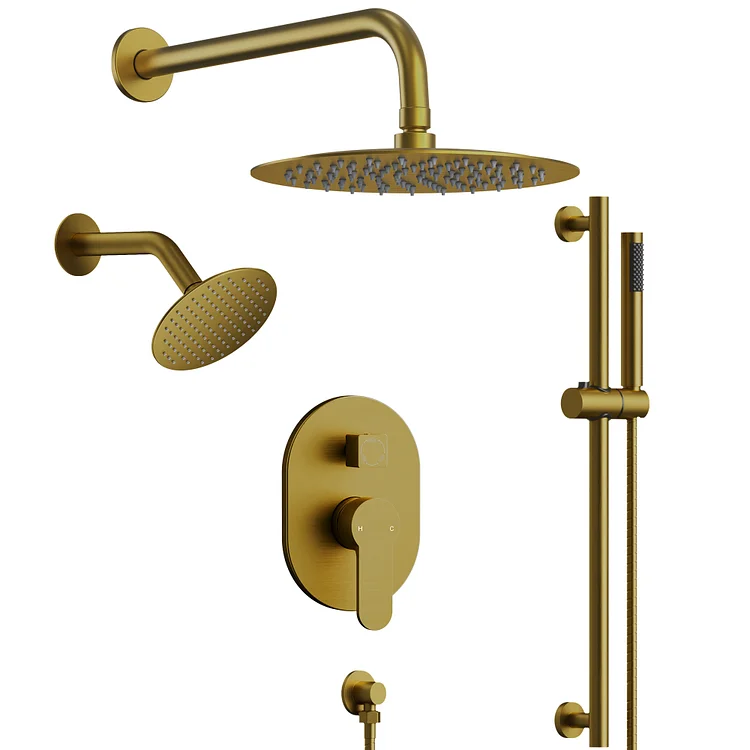 EVERSTEIN 10" Dual Head Rainfall Shower System with Slide Bar Brushed Gold 