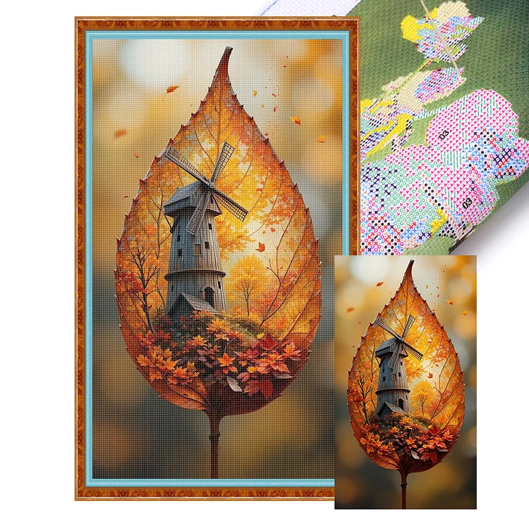 【Huacan Brand】Silhouette-windmill leaves 40*70cm 11CT Stamped Canvas Cross Stitch gbfke