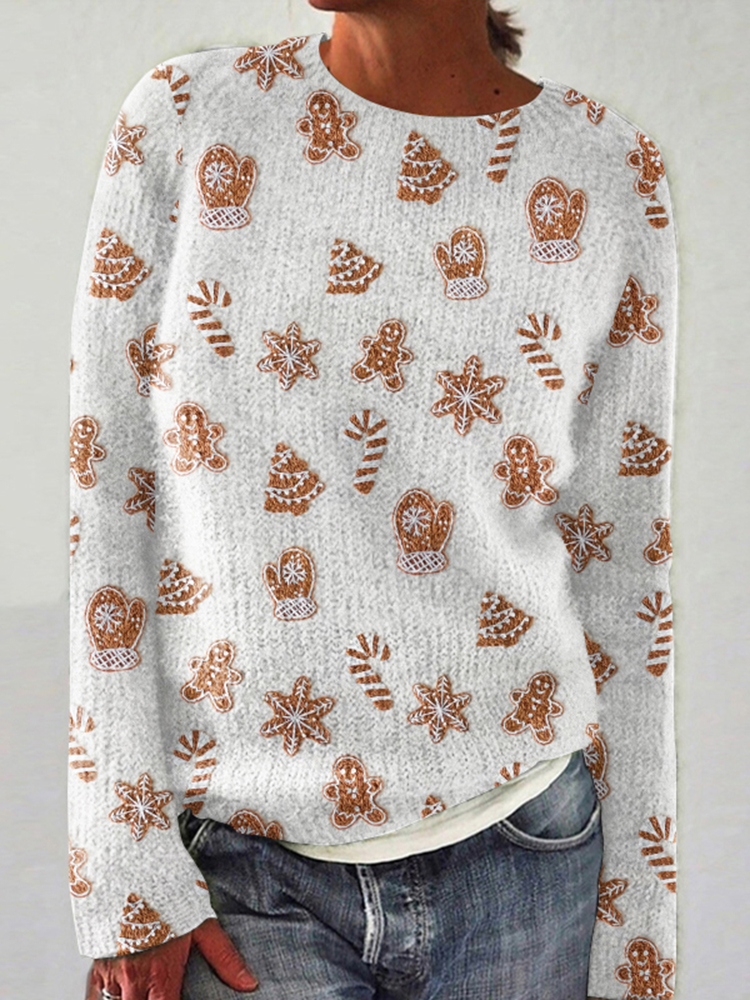 Comstylish Christmas Cookie Print Cozy Knit Sweater