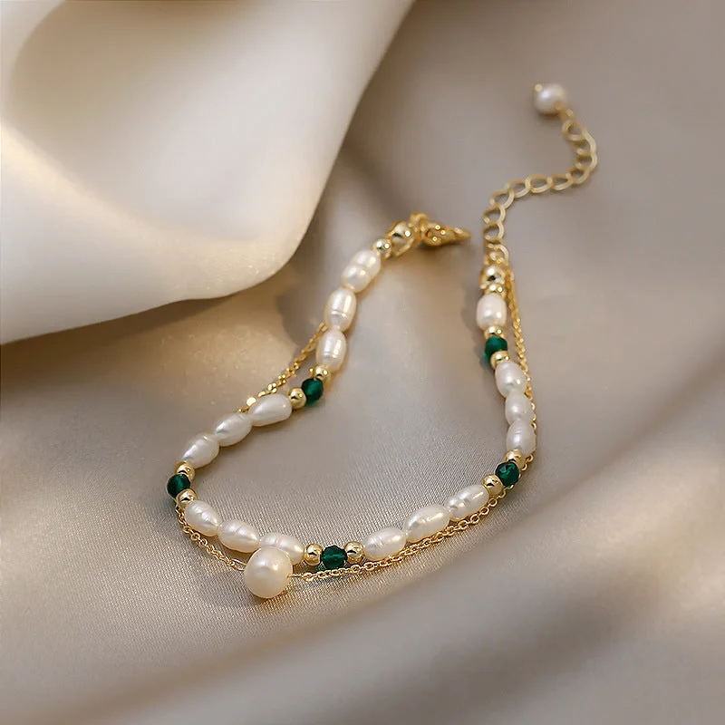 Two layers of natural freshwater pearl Bracelet