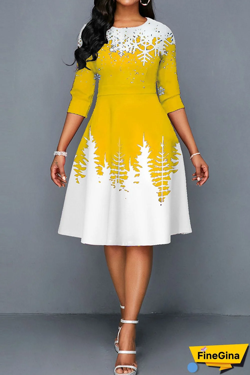 Green Casual Print Patchwork O Neck A Line Dresses