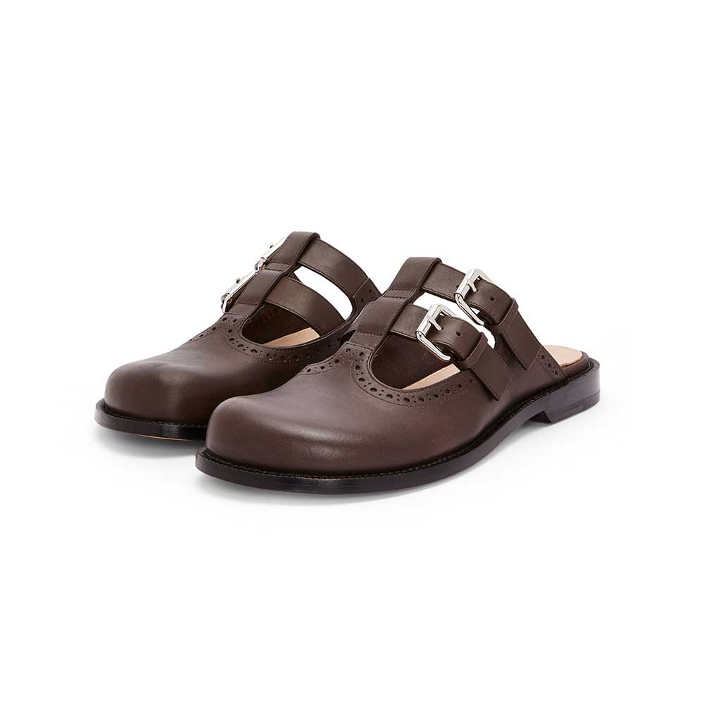 Dark Brown Vegan Leather Buckle Fastening Strap Mary Jane Mules  Nicepairs