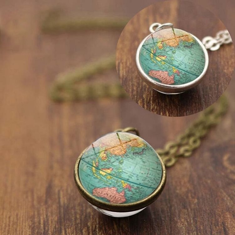 Two Side Glass Retro Map Necklace