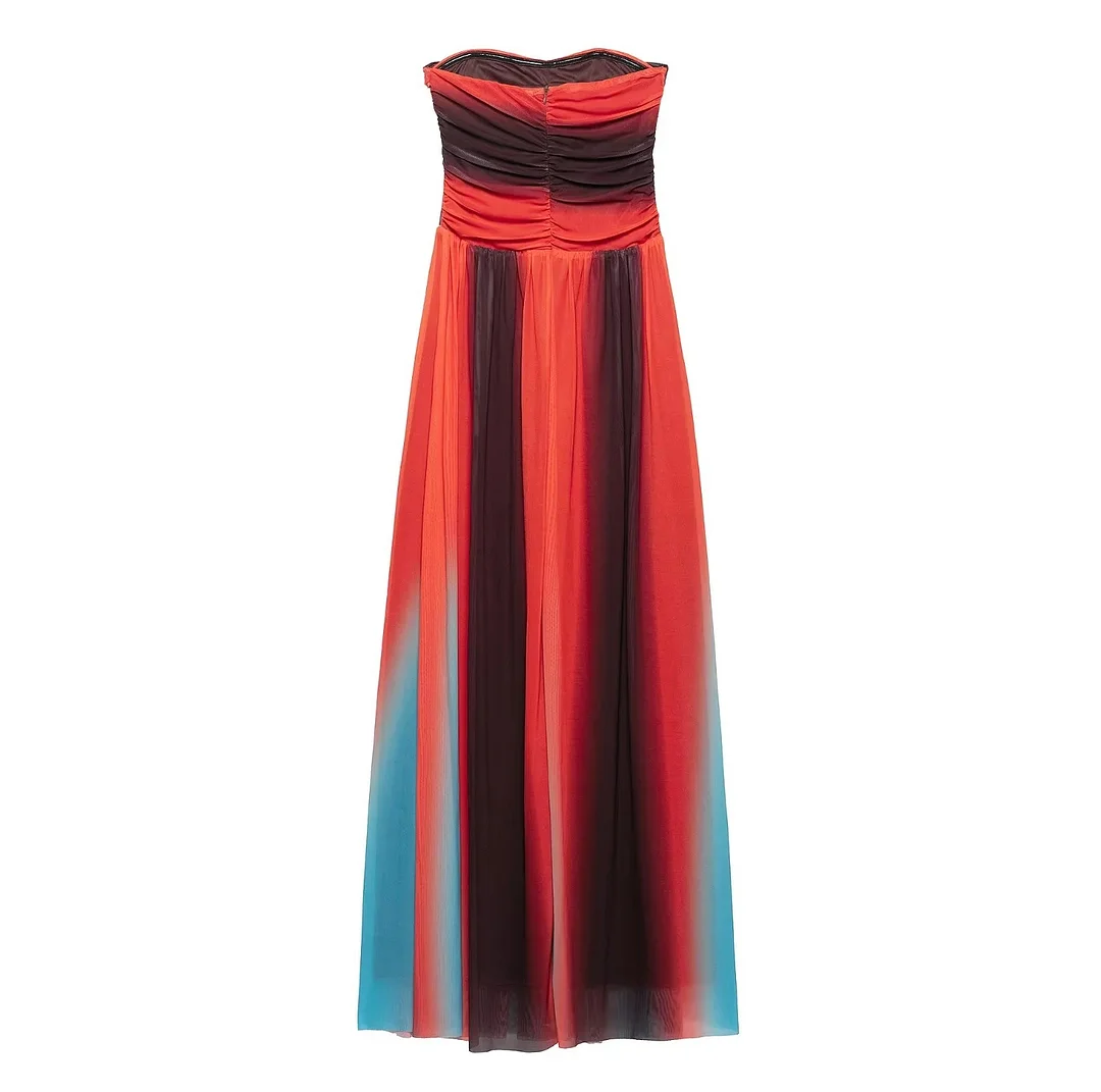 Nigikala Nigikala Women's Clothing Explosion Printing Chest-Scuttered Bare Back Mesh Dress