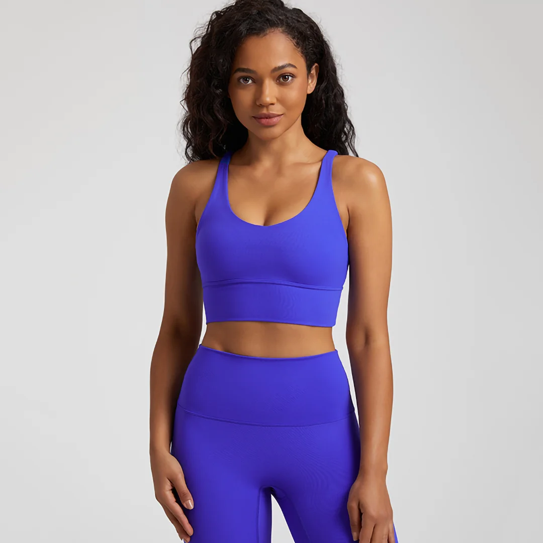 Solid color back cross high stretch sports bra