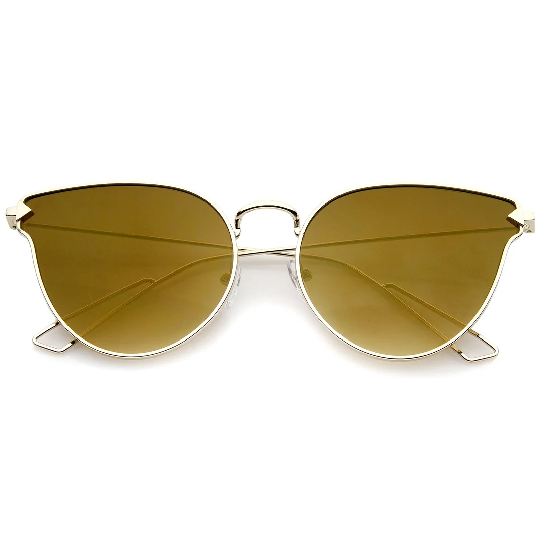 Women's Metal Frame Arrow Temples Color Mirror Flat Lens Cat Eye glasses 58mm