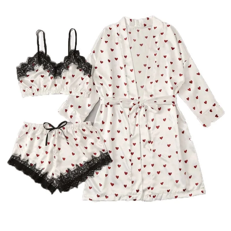 Churchf Direct Selling Love Summer Pajamas Set Tector Lace Ice Sling Skirt Home Dress Print