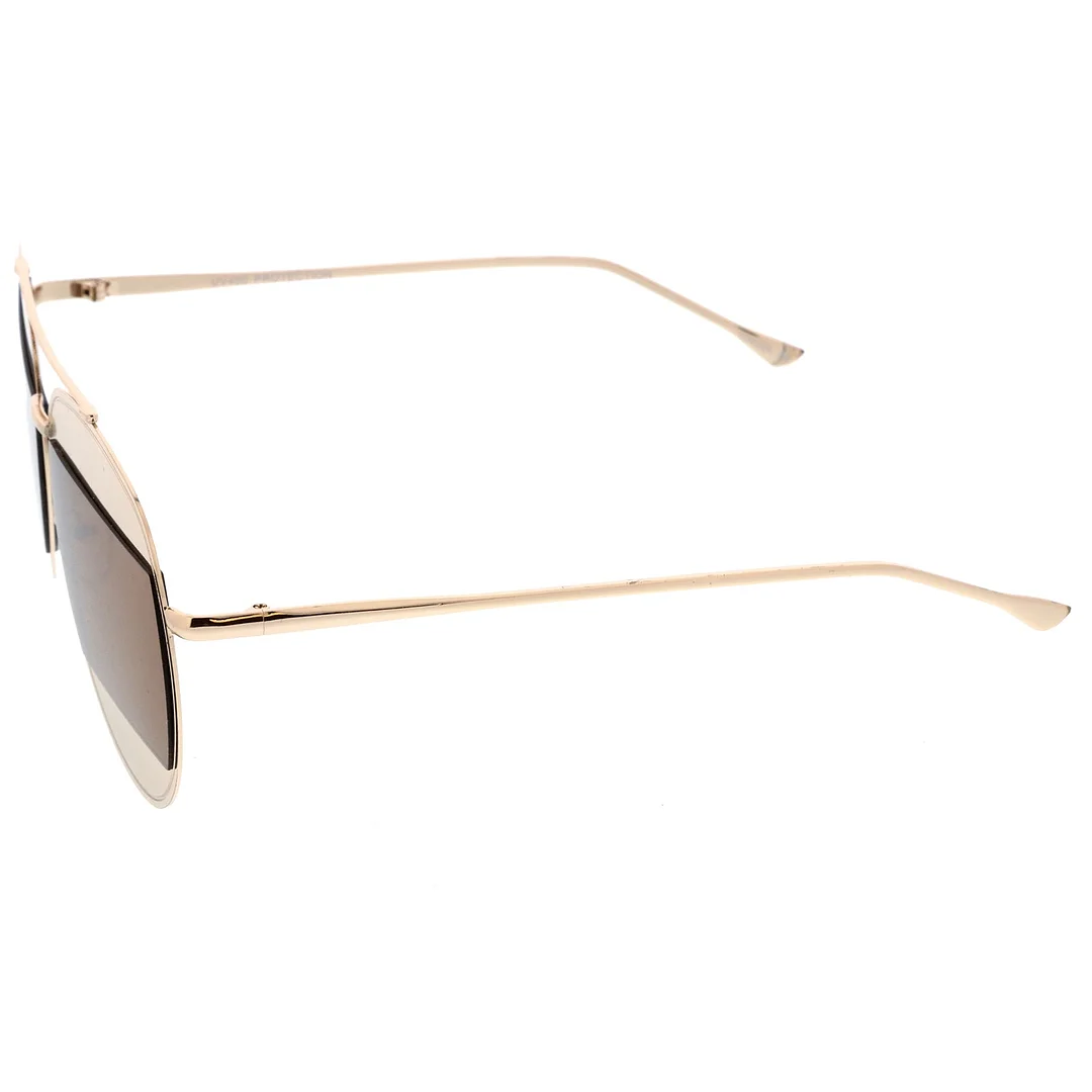 Two-Toned Metal Thin Temple Brow Bar Color Split Lens Aviator glasses 57mm