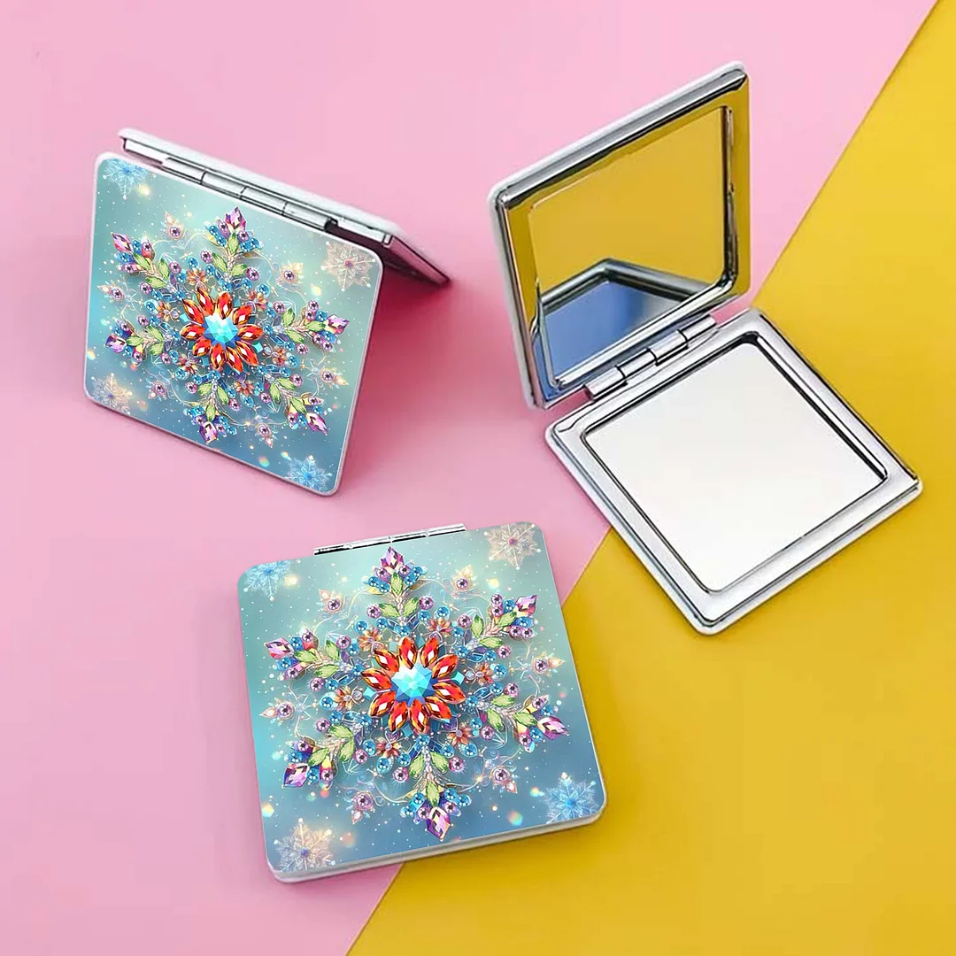 Snowflake DIY Special Shaped Diamond Painting Compact Mirror Kits Diamond Art Painting Pocket Mirror for Beginners Adults Art Craft Woman Gifts