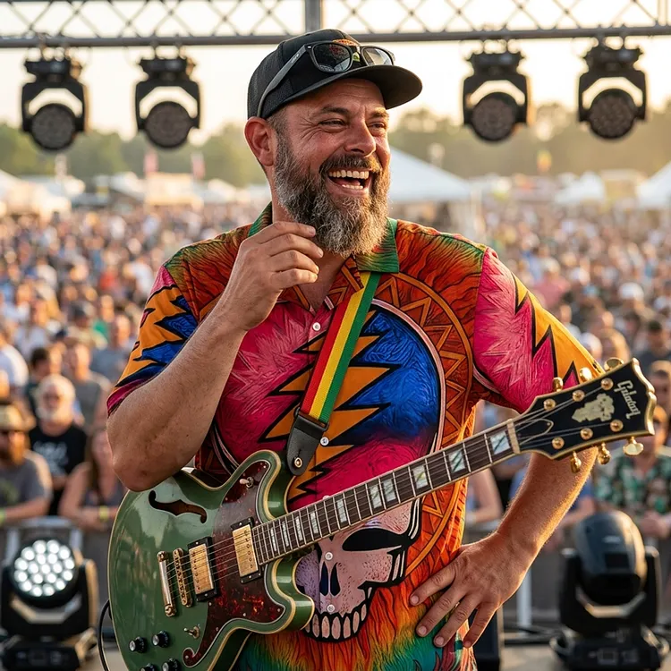 Vintage Grateful Dead Skull & Bear &Terrapin Graphic Cuban Collar Short Sleeve Shirt &ndash; Unisex Retro Cotton Top