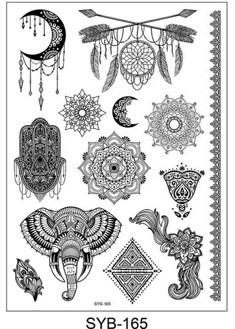 18 Kinds Women Temporary Tattoo Black Mandala Flowers Tattoos Sticker Body Art Waterproof Disposable tatouage temporaire