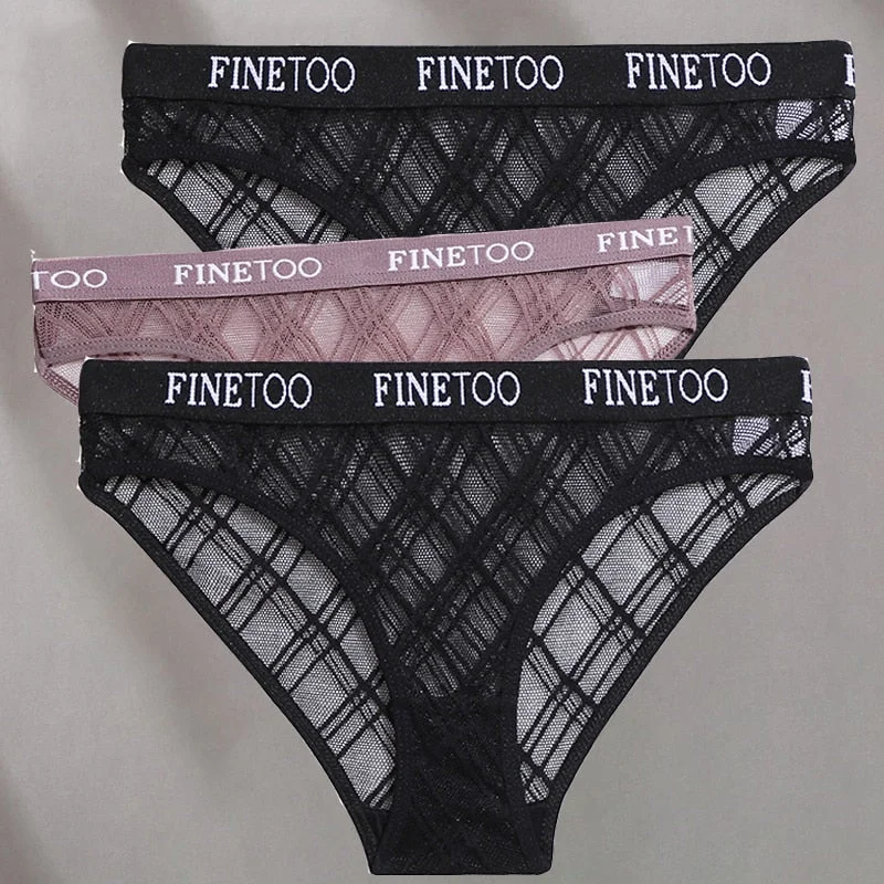 FINETOO 3PCS/Set Mesh Women Sexy Panties Lingerie M-XXL Breathable Underwear Pantys Low Waist Girl Briefs Letter Woman Underpant