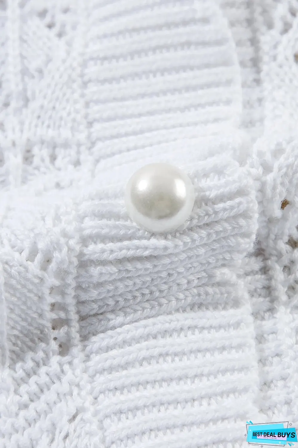 White Frenchy Hollow Out Knitted V Neck Cardigan