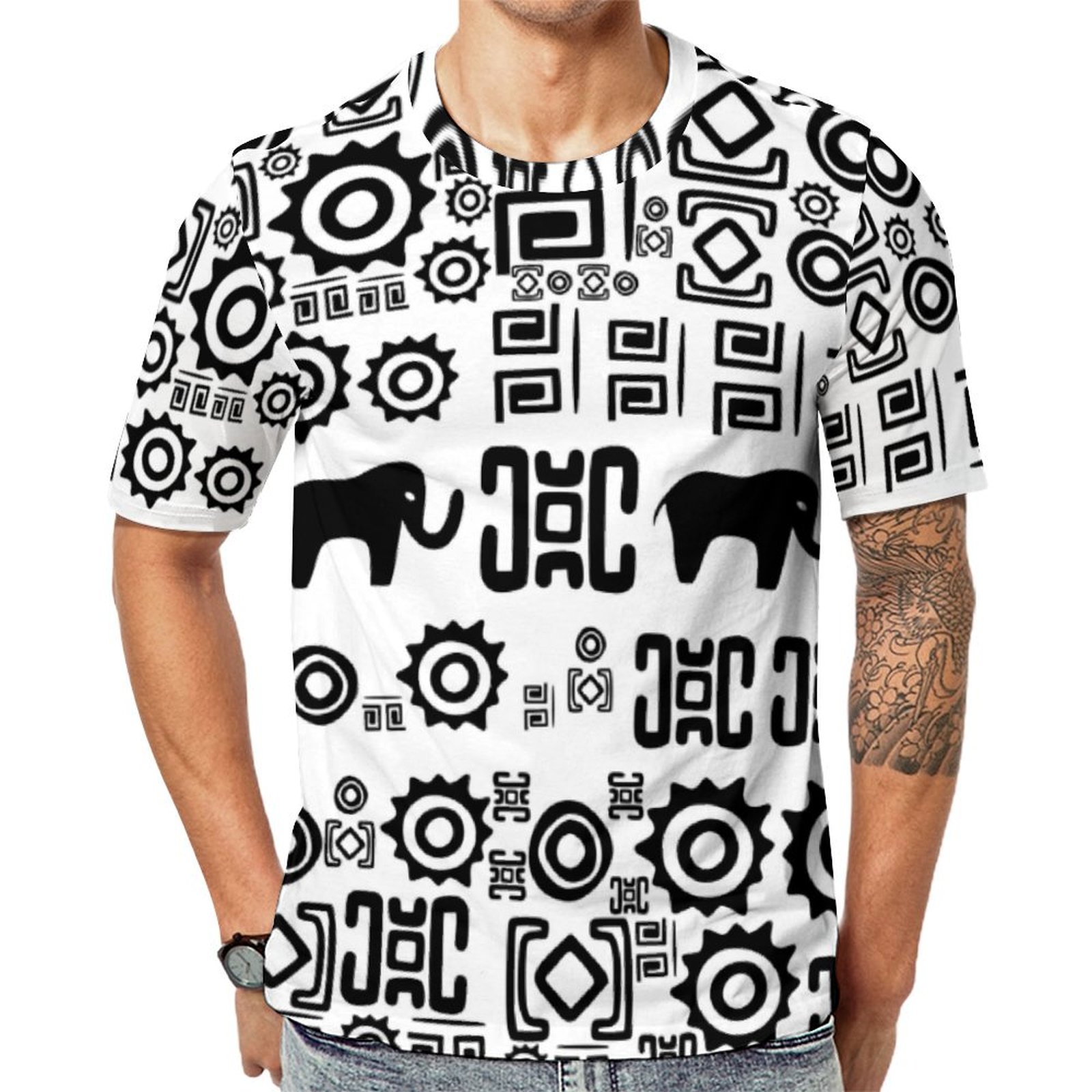 Black White Ethnic African Short Sleeve Print Unisex Tshirt Summer Casual Tees for Men and Women Coolcoshirts