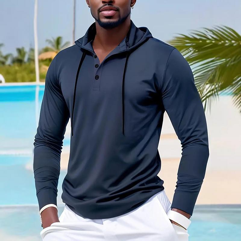 Men's Solid Color Loose Buttons Collar Long Sleeve Hoodie 49573578Z