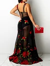 Embroidered See-Through Sleeveless Sexy Slim Maxi Dress