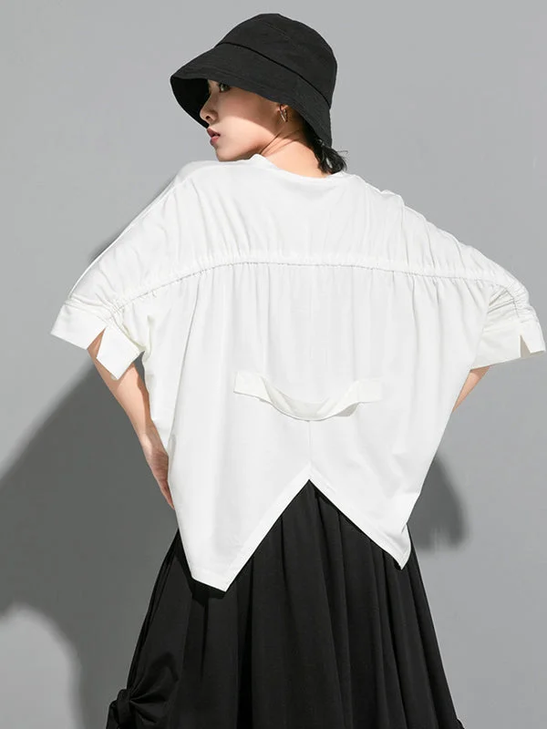 Original White Batwing Sleeve Split-joint Back T-Shirt