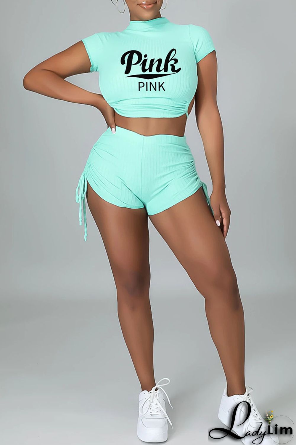 Black Sexy Print Bandage Patchwork Draw String Backless Fold O Neck Short Sleeve Two Pieces