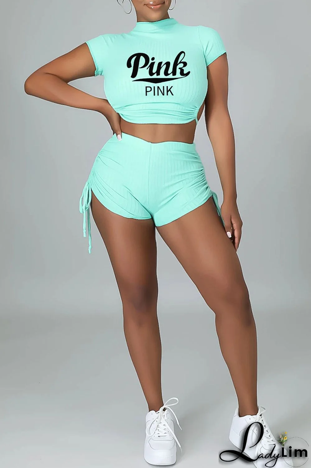 Black Sexy Print Bandage Patchwork Draw String Backless Fold O Neck Short Sleeve Two Pieces