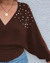 Pearls Decor Batwing Sleeve Sweater