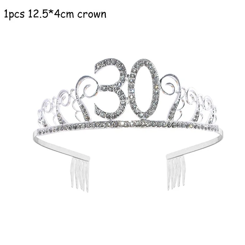 Happy Birthday 18th 30th 40th 50th Rose Gold Satin Sash Crystal Crown Tiara Adult Birthday Party Decoration Anniversary Supplies