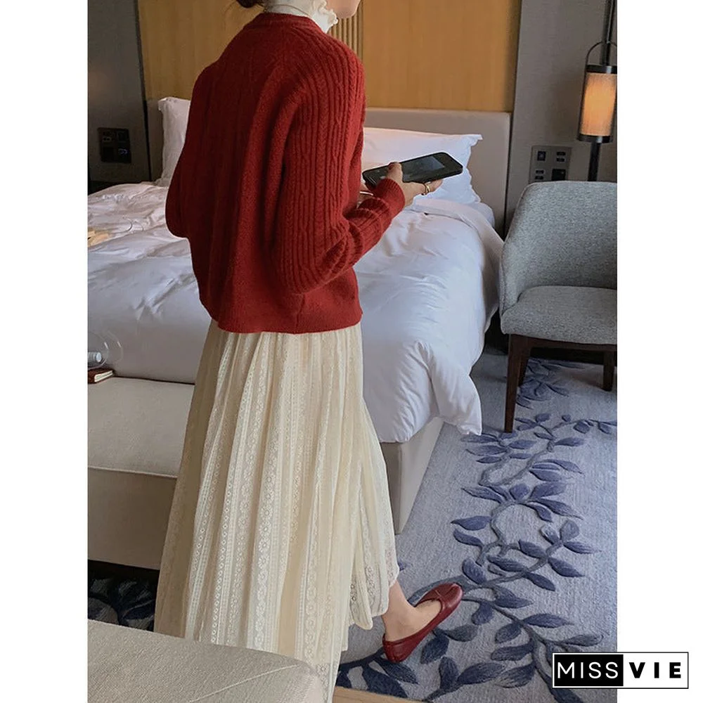 Casual Buttoned Solid Color Retro Cardigan