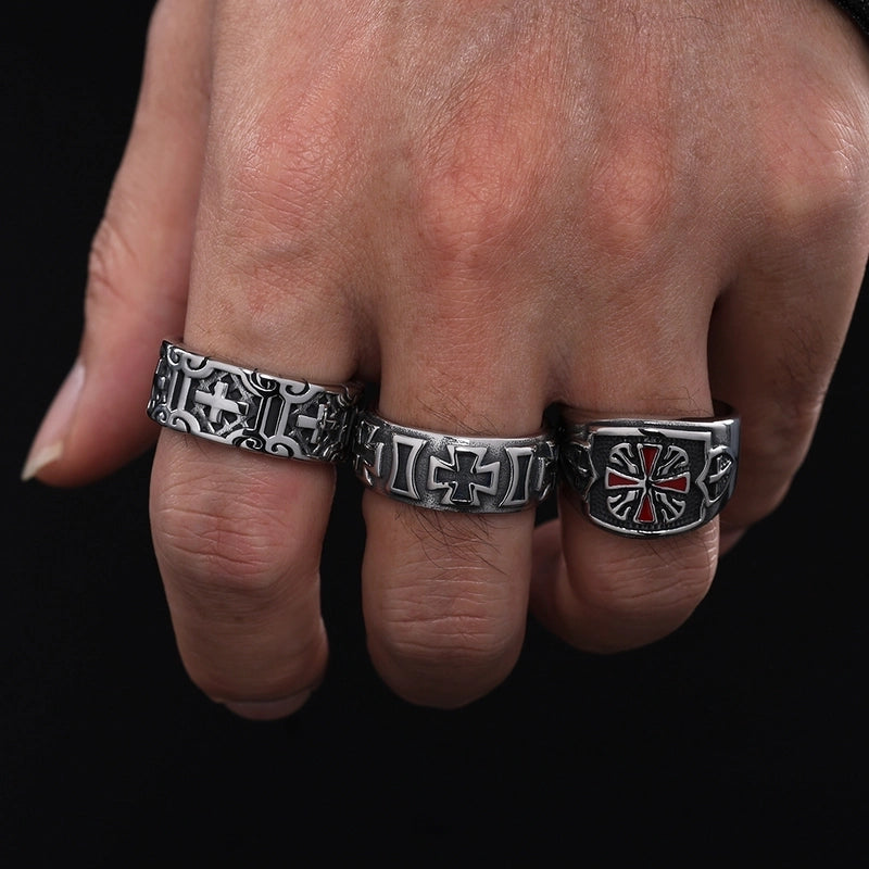 Vintage Style Punk Cross 316 Stainless Steel Men's Rings Men Signet Rings