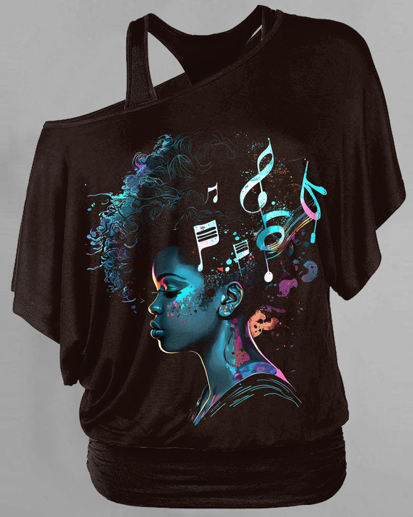 Music Afro Girl Double Layer 2 Pieces Loose Top T-shirt