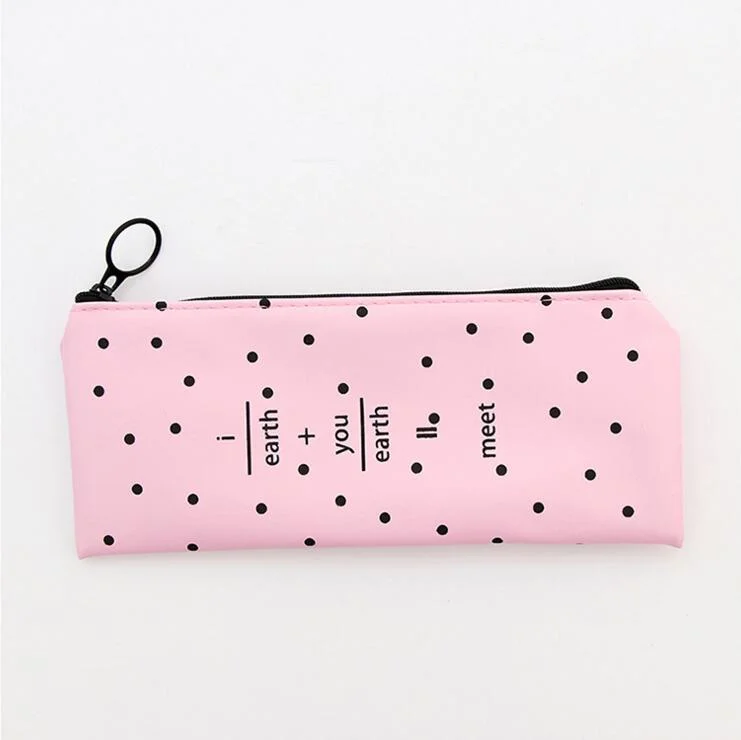 1 Piece Lytwtw's Dot Letter Pen Pencil Bag Leather School Office Supply Stationery Makeup Pouch Cosmetics Case Cute Gift Elegant