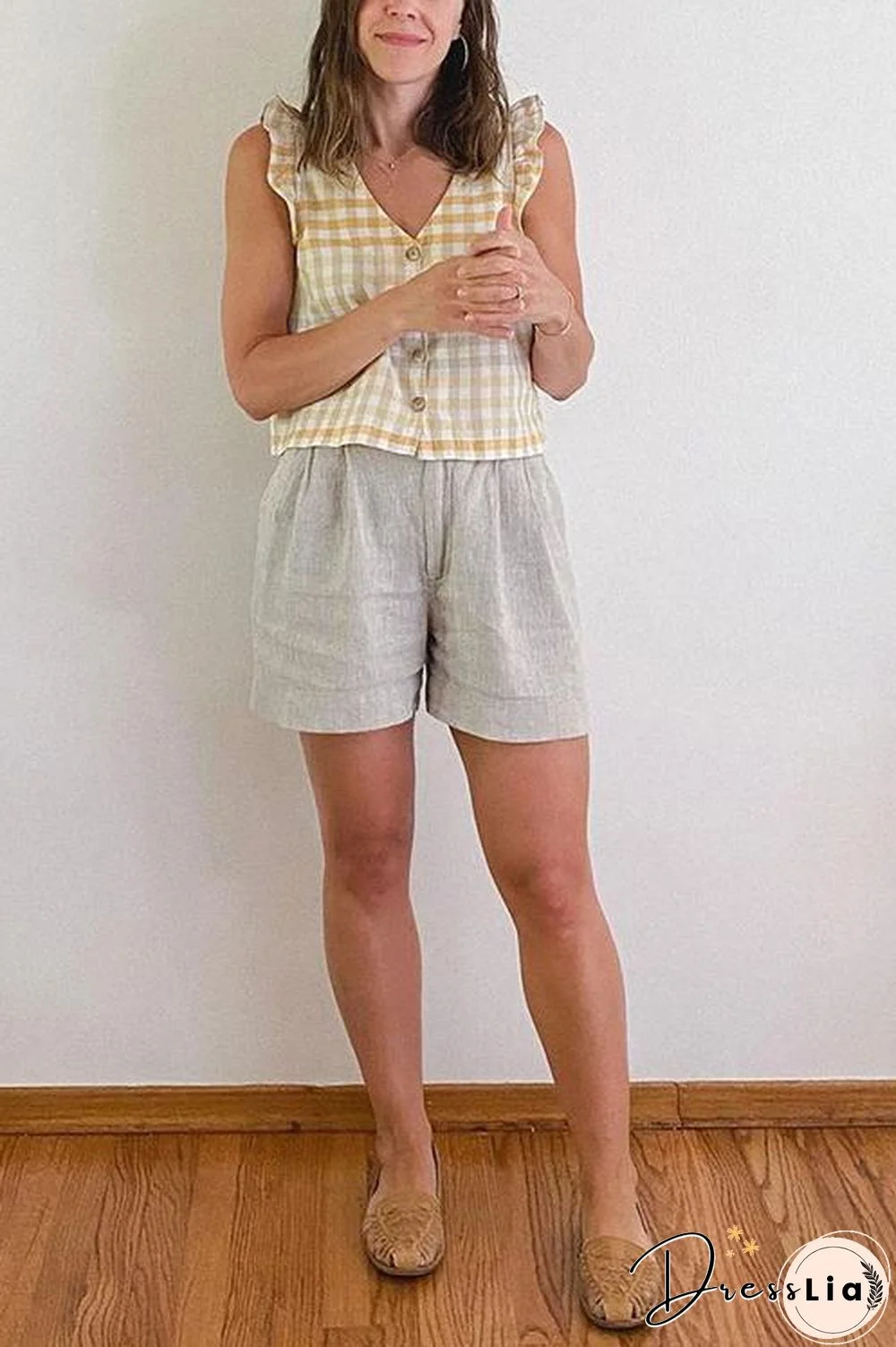 Solid Linen A Line Shorts