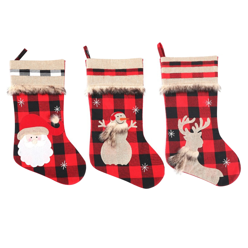 

Red Black Lattice Christmas Stockings Hanging Decoration Socks Ornaments, Style 3, 501 Original