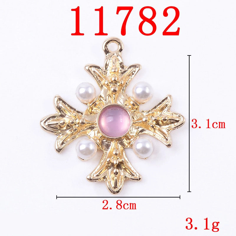 10 PCS/Package 13*26mm 21*26mm 31*37mm Alloy Crystal Pearl Cross Jewelry Accessories Pendant