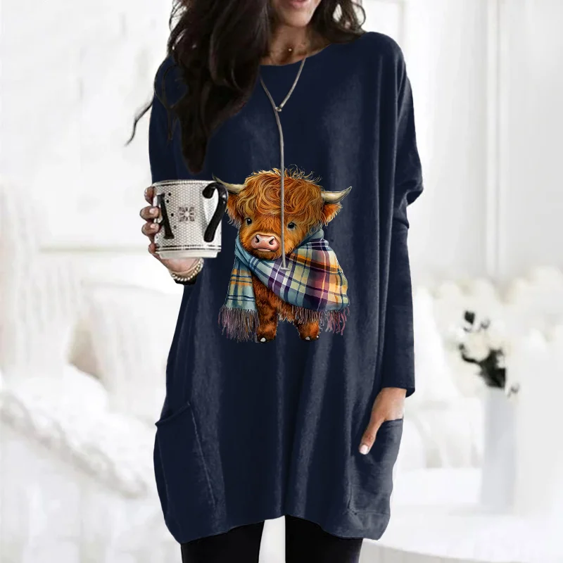 Women's Highland Cow Print Casual Tunic