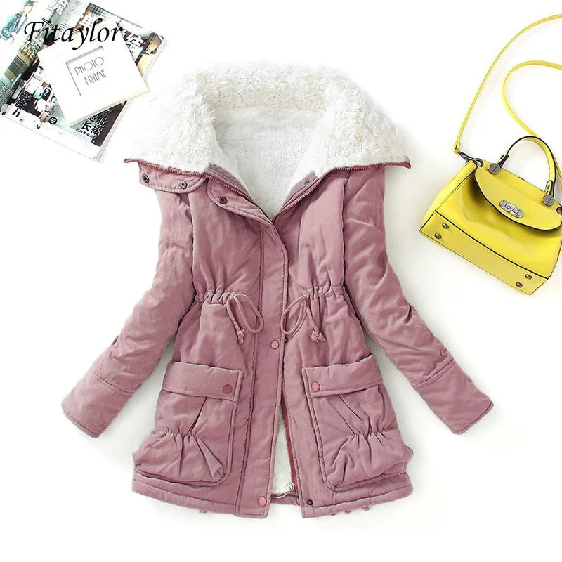 FTLZZ New Winter Parkas Women Slim Cotton Coat Thickness Overcoat Medium-long Plus Size Casual Overcoat Wadded Snow Outwear
