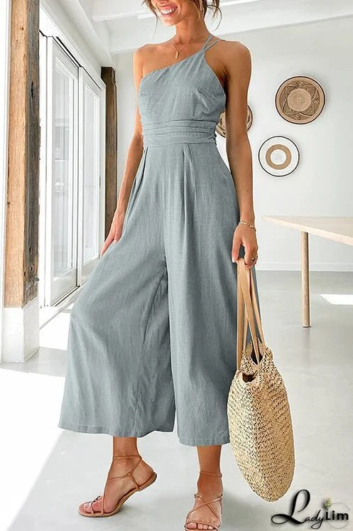 One Shoulder Straps Wide Leg Jumpsuits