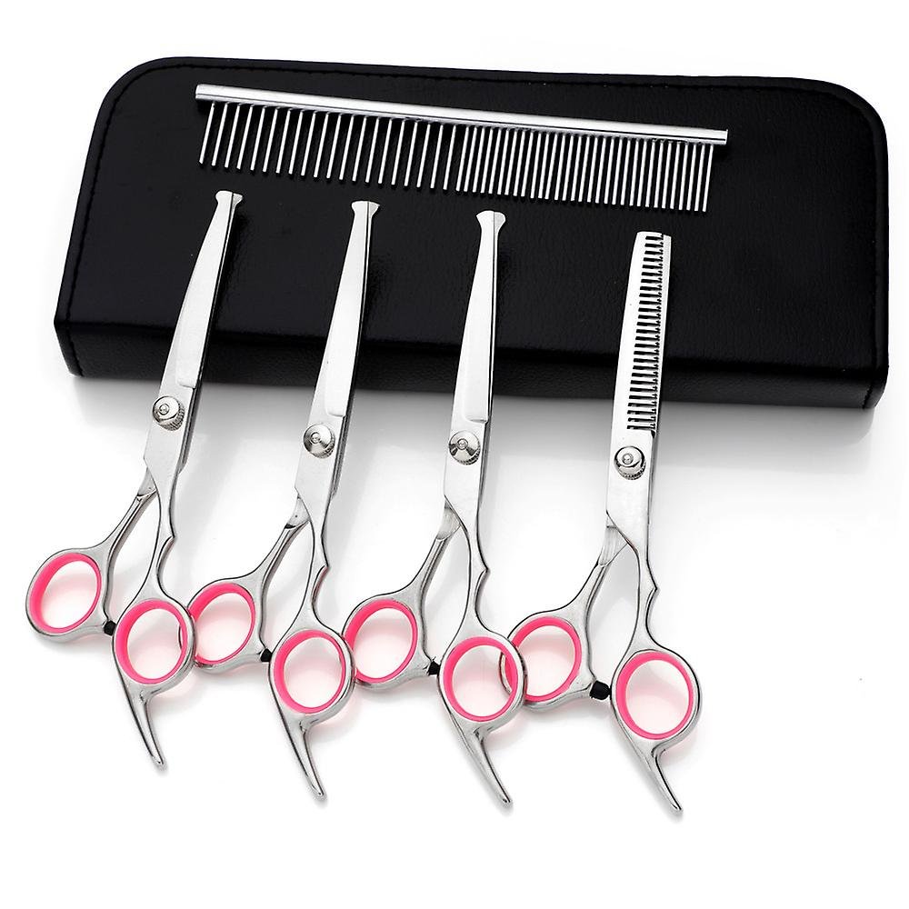 Dog Grooming Scissors, 5 Piece Professional Stainless Steel Clippers With Pocket Comb, Body And Face Cleaning