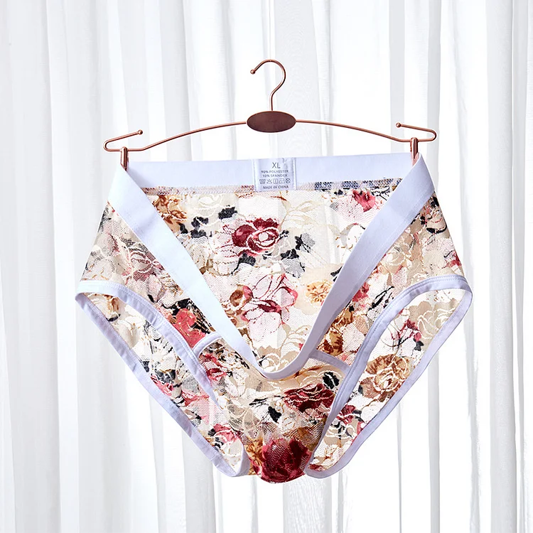 Printed Lace Briefs Low Waist Sexy Transparent Underwear