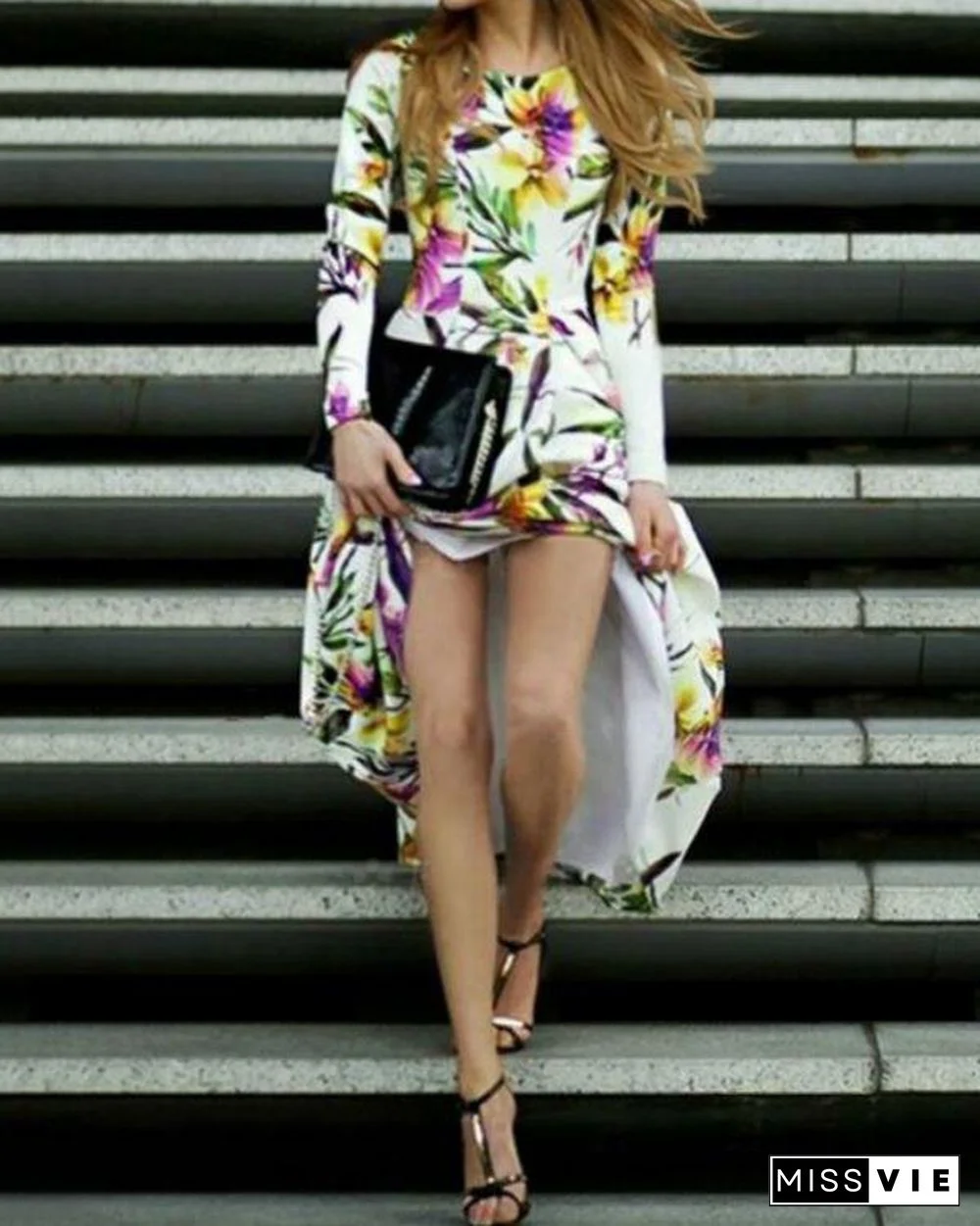 Floral Long Sleeve X-line Maxi Dress