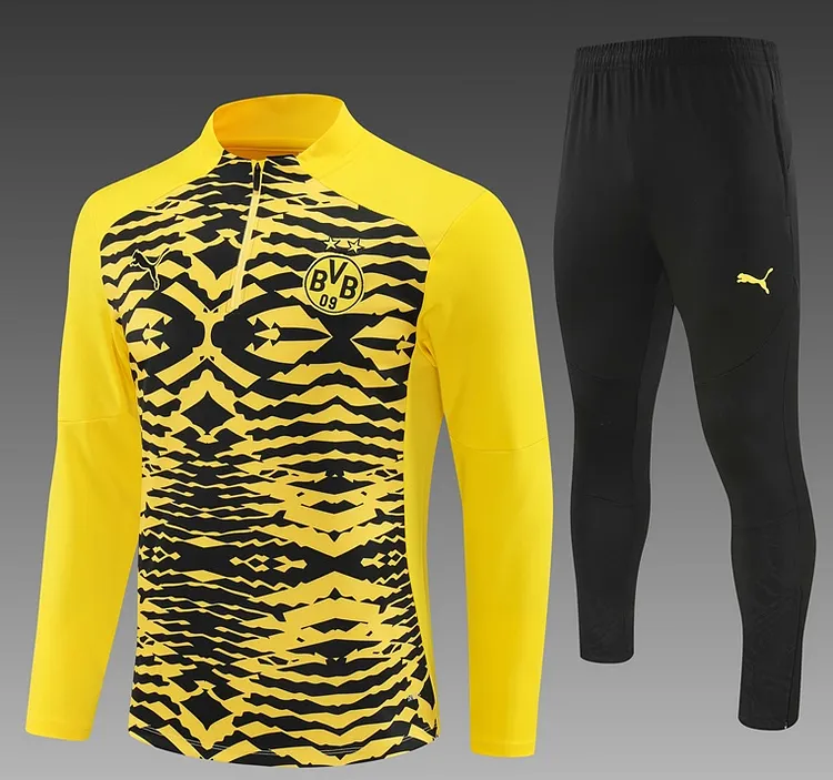 24-25 season children's version of Dortmund yellow camouflage long-sleeved half-zip training suit